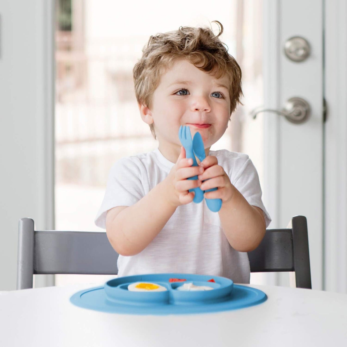Developmental Utensil Set - 100% BPA Free Fork, Spoon, Knife for Babies, Toddlers and Preschool First Foods + Self-Feeding - Designed by a Pediatric Feeding Specialist (Blue)