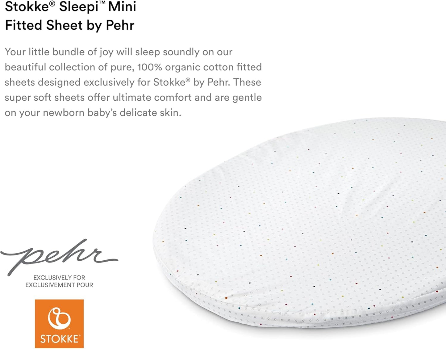 Sleepi Mini Fitted Sheet by Pehr, Rainbow Dot - Soft, 100% Organic Fitted Sheets - Made for Oval Sleepi Mini Mattress - Safe Sleeping - Available in Playful Patterns