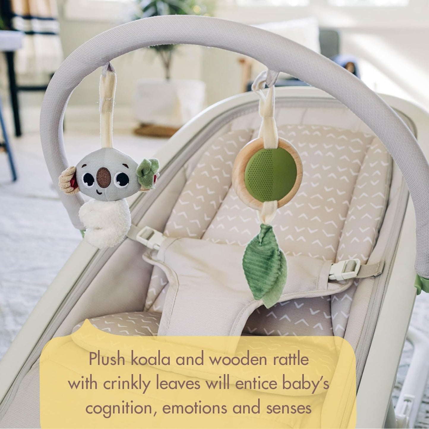 Boho Chic 2-In-1 Rocker with Removeable Toy Bar, Rocking or Stationary Modes and Folds Flat for Storage, Beige