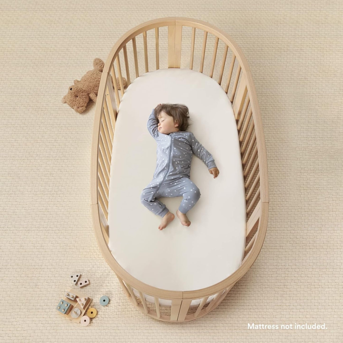 Sleepi Bed, Hazy Grey - Oval Crib Suitable for Ages 0-5 Years Old - Adjustable, Stylish & Flexible - Sturdy Beech Wood Frame