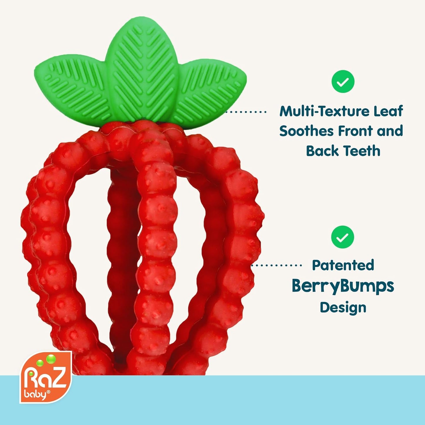 Silicone Infant & Baby Teething Toy, Textured Berrybumps Soothe Babies’ Sore Gums, Razberry Bites Relief Teether, Back & Front Teeth, BPA Free, Easy to Hold, Fruit Shape for Babies 3M+ - Red