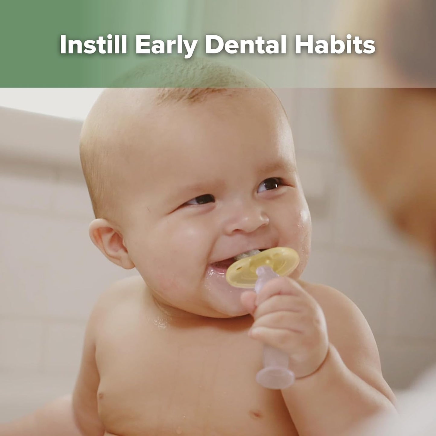 360° Baby Toothbrush with Suction Base - Gentle Cleaning for Infant Self-Brushing Training, Food-Grade Silicone, Adjustable Safety Shield - Translucent (1 Piece)