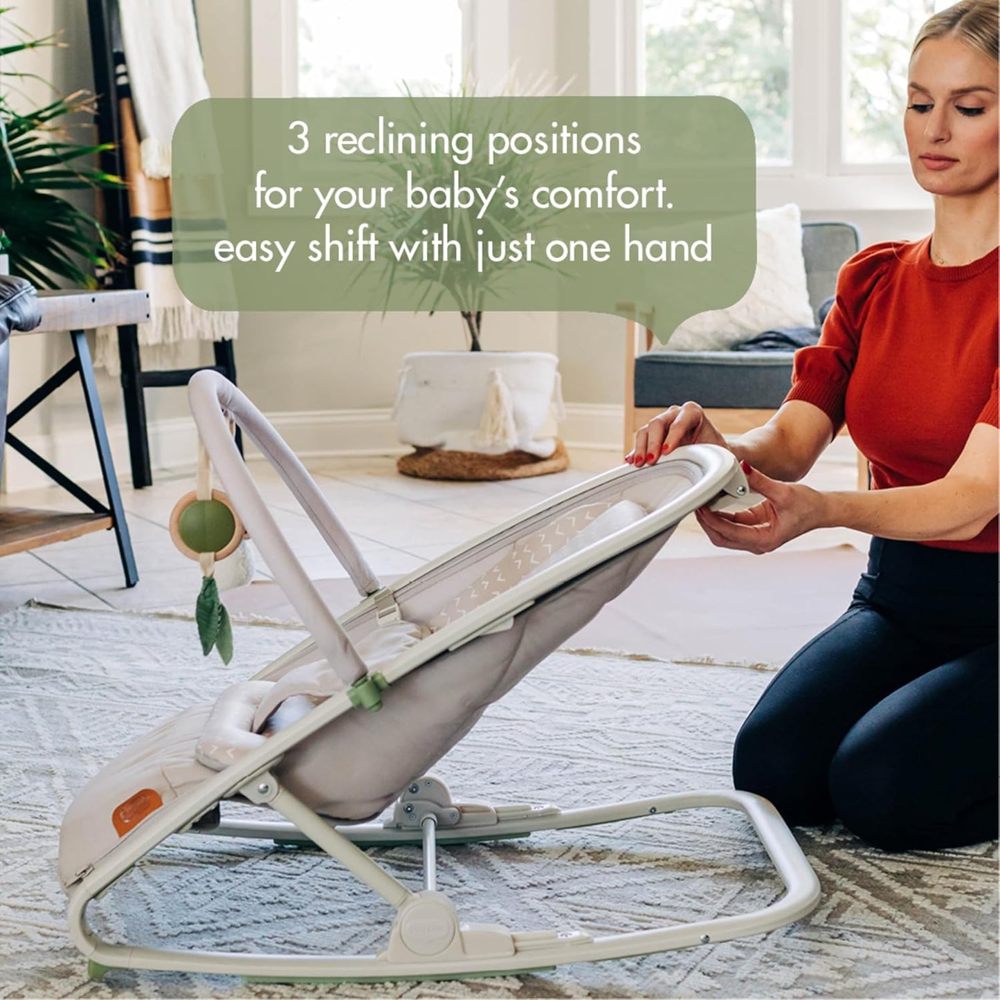Boho Chic 2-In-1 Rocker with Removeable Toy Bar, Rocking or Stationary Modes and Folds Flat for Storage, Beige