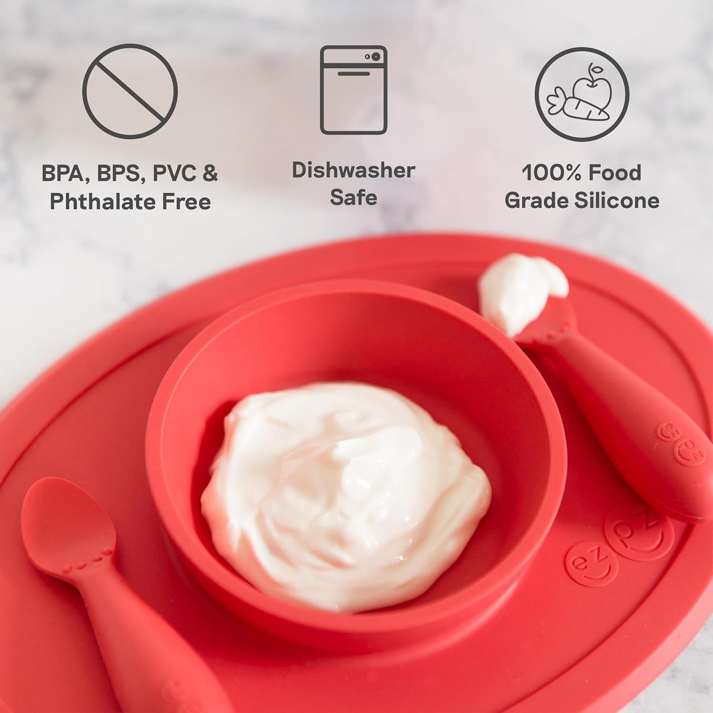 Tiny Bowl - 100% Silicone Suction Bowl with Built-In Placemat for First Foods + Baby Led Weaning - Fits on All Highchair Trays - 4 Months+ (Blush)