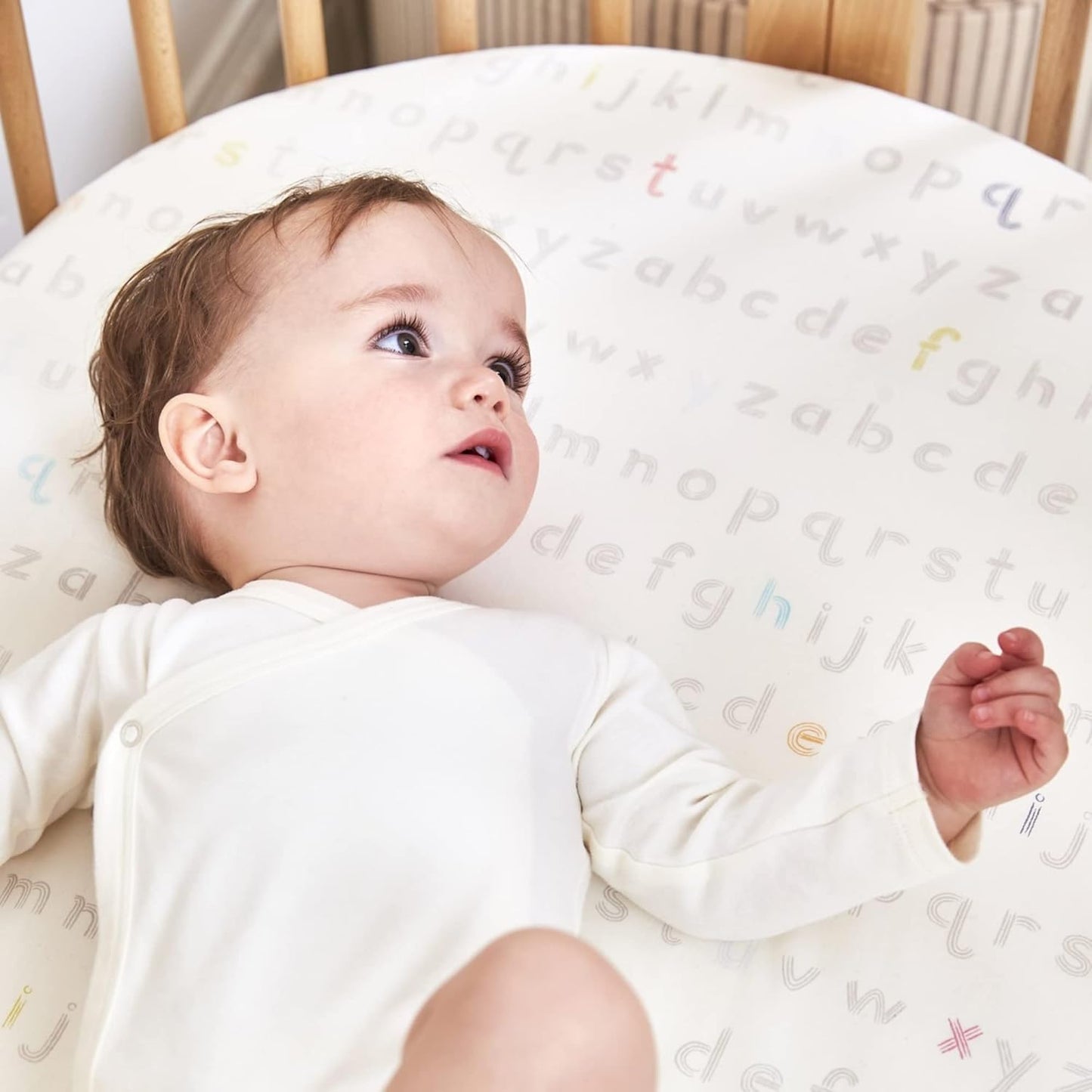 Sleepi Mini Fitted Sheet by Pehr, Rainbow Alphabet Lines - Soft, 100% Organic Fitted Sheets - Made for Oval Sleepi Mini Mattress - Safe Sleeping - Available in Playful Patterns