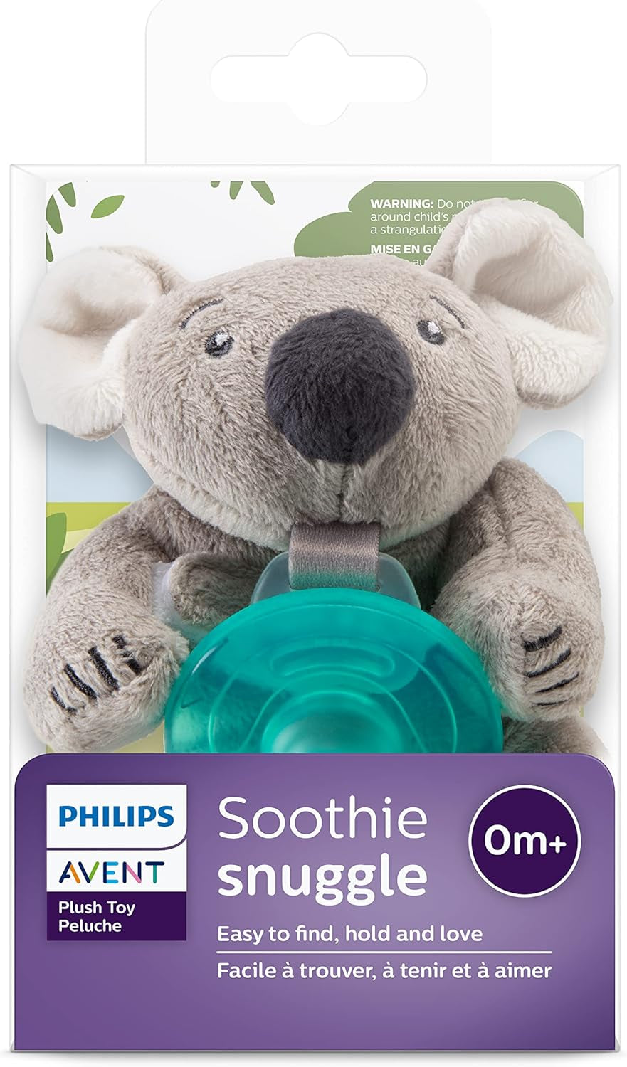 Philips Soothie Snuggle Pacifier Holder with Detachable Pacifier, Koala, 0M+, SCF347/06