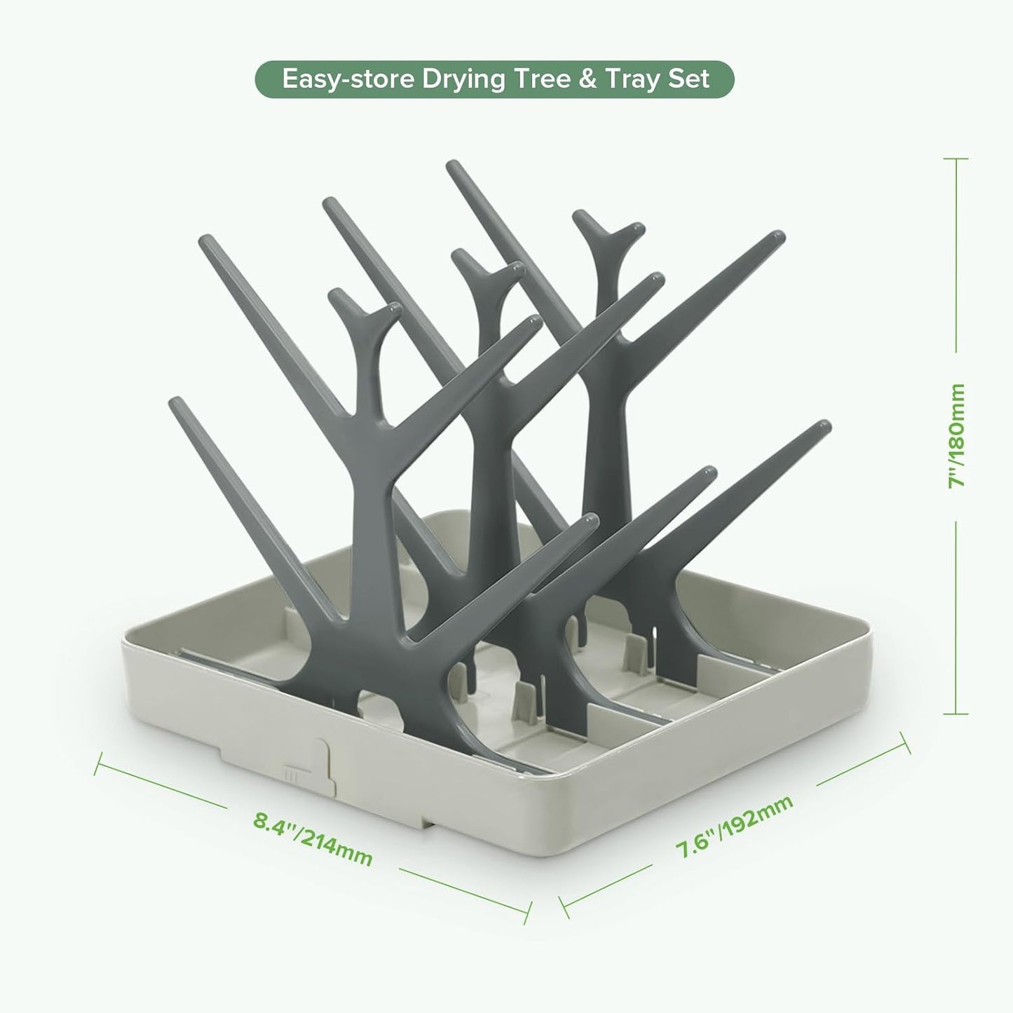 Baby Bottle Drying Rack, Space Saving Bottle Drying Tree for Bottles/Pump Parts/Pacifiers and Other Baby Essentials, Easy-Store Dryer Rack Great for Home & Travel, BPA Free (Slate Grey)