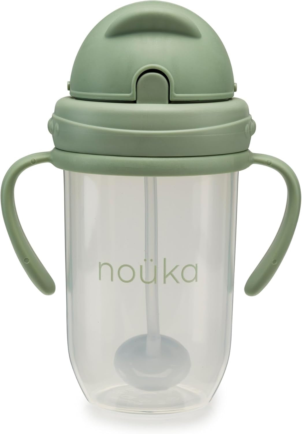 Nouka Weighted Straw Cup with Click Top Lid | Leak Proof and Easy Grip | Removable Handles | Moss