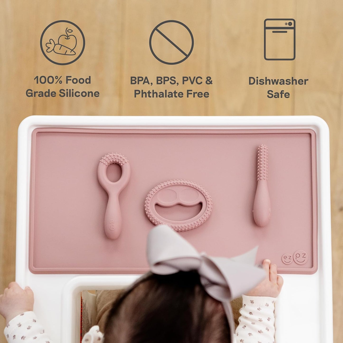 Oral Development Tools (3 Pack in Blush) - Non-Slip Loop, Smile and Stick, 100% Silicone Tools That Encourage Speech Sound - Sensory Bumps - Dishwasher Safe - 3 Months+