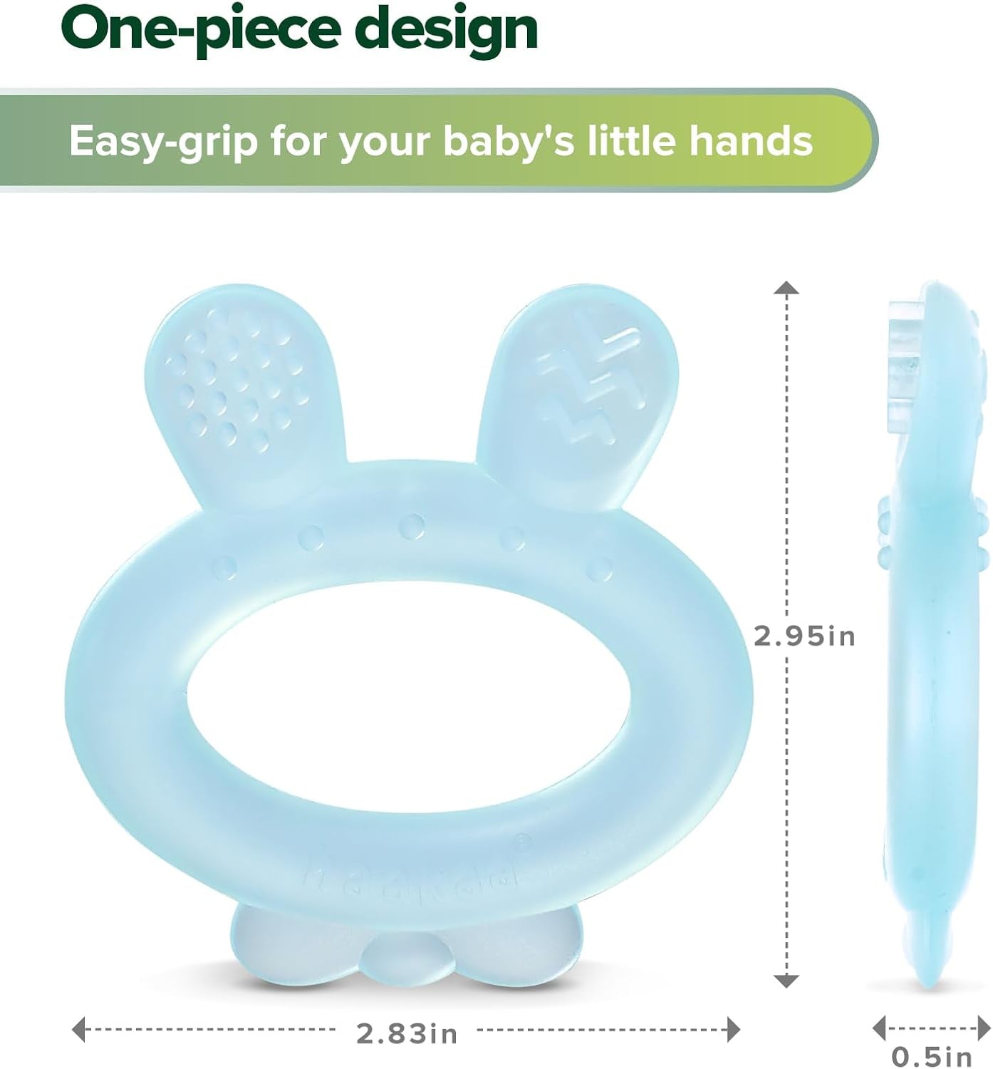 Silicone Baby Teether - Rabbit Ear Frozen Teething Toy for Babies 3-6 Months- Cold Teething Relief - BPA Free Silicone -Blue