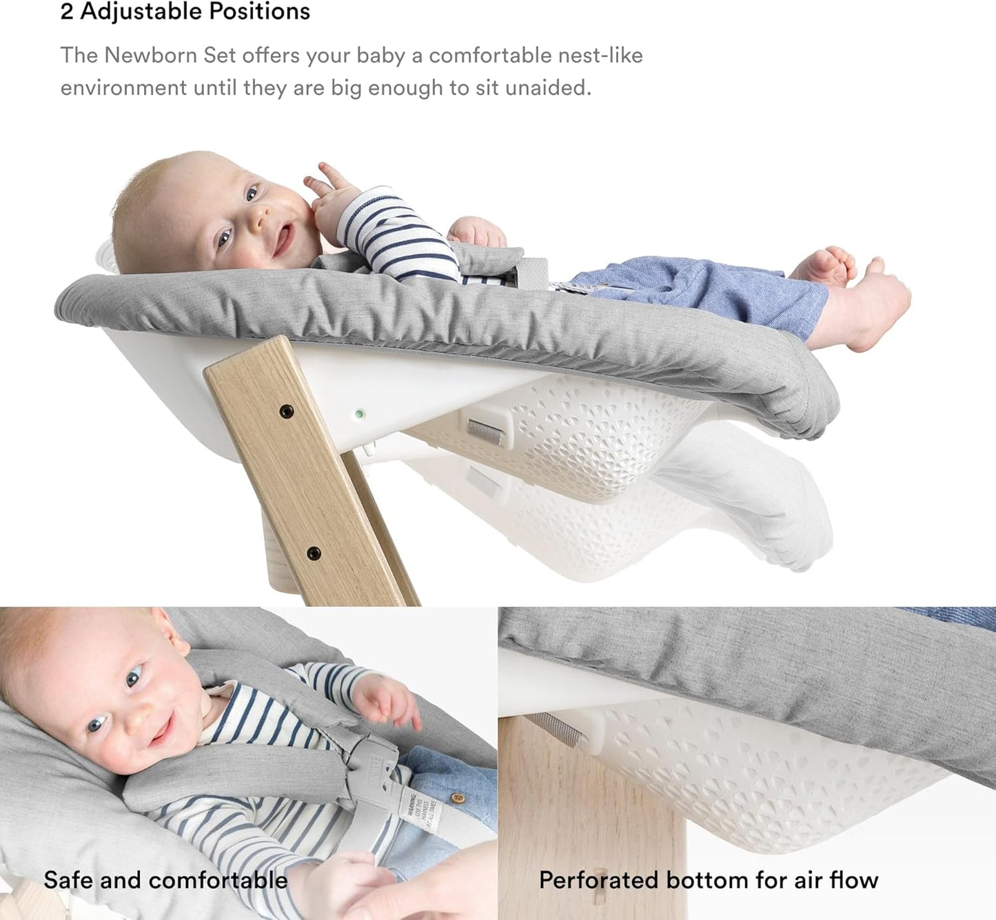 Tripp Trapp Chair from (Natural) + Tripp Trapp Newborn Set (Grey) - Cozy, Safe & Simple to Use - for Newborns up to 20 Lbs