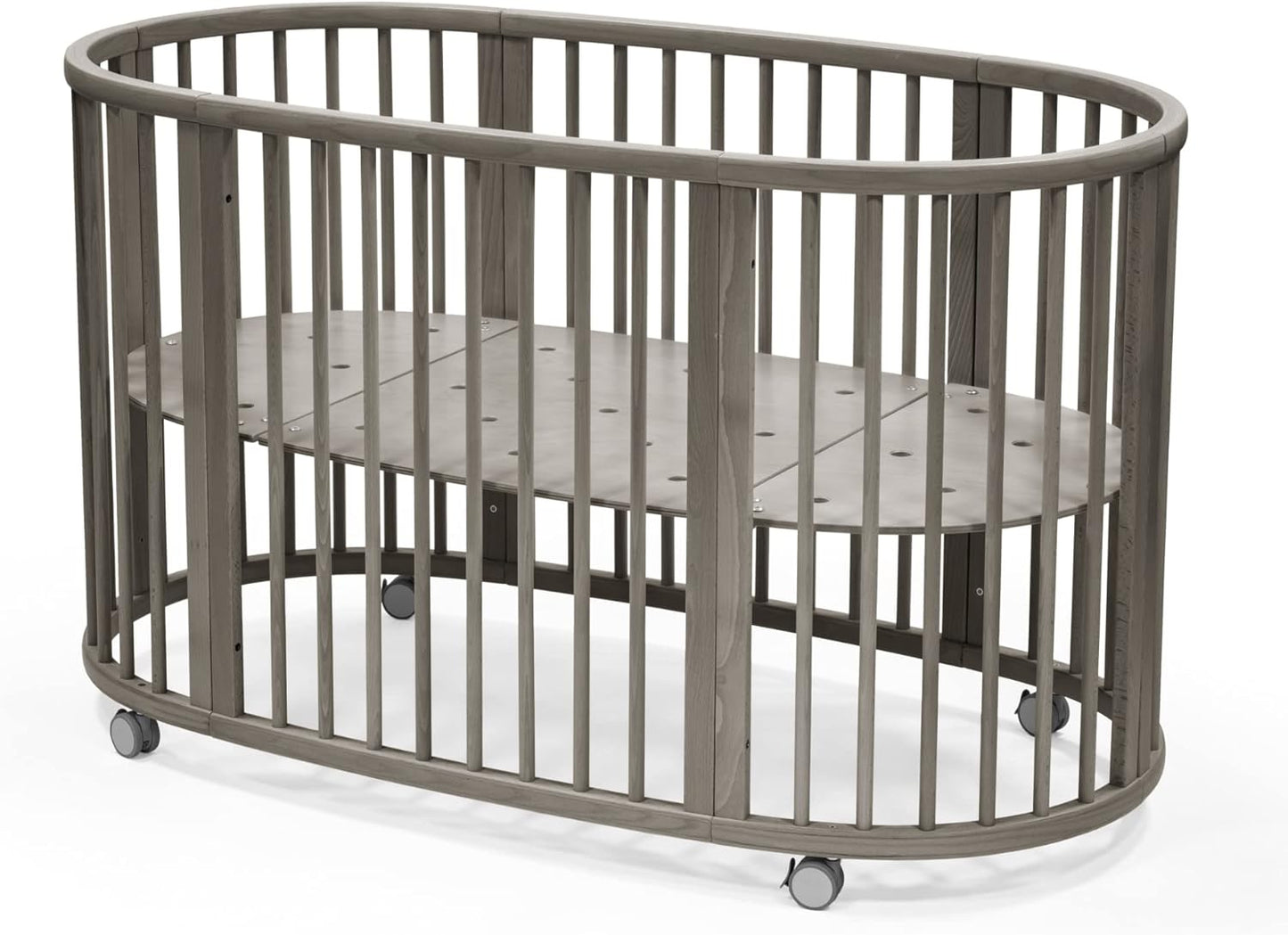 Sleepi Bed, Hazy Grey - Oval Crib Suitable for Ages 0-5 Years Old - Adjustable, Stylish & Flexible - Sturdy Beech Wood Frame