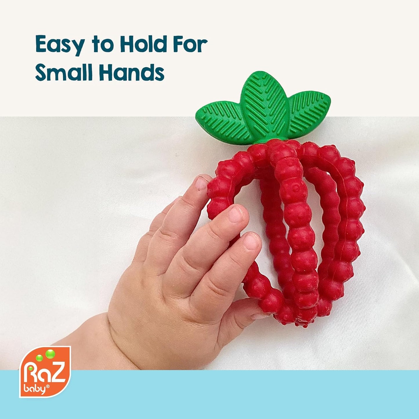 Silicone Infant & Baby Teething Toy, Textured Berrybumps Soothe Babies’ Sore Gums, Razberry Bites Relief Teether, Back & Front Teeth, BPA Free, Easy to Hold, Fruit Shape for Babies 3M+ - Red