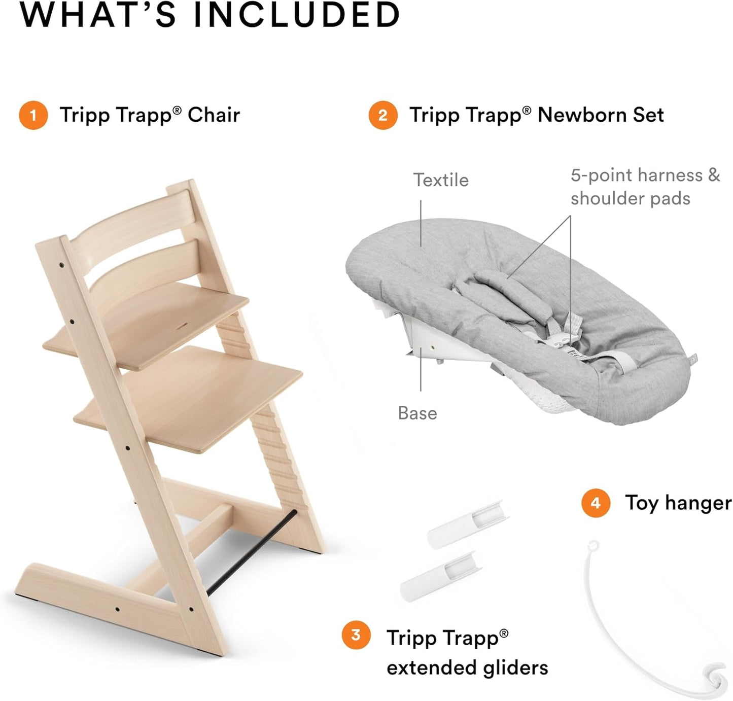 Tripp Trapp Chair from (Natural) + Tripp Trapp Newborn Set (Grey) - Cozy, Safe & Simple to Use - for Newborns up to 20 Lbs
