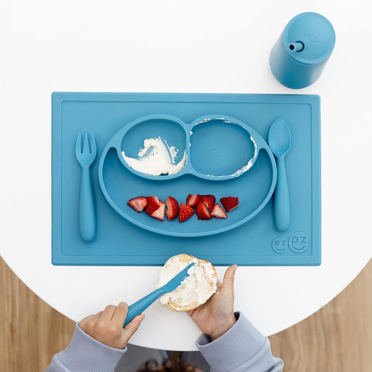 Developmental Utensil Set - 100% BPA Free Fork, Spoon, Knife for Babies, Toddlers and Preschool First Foods + Self-Feeding - Designed by a Pediatric Feeding Specialist (Blue)