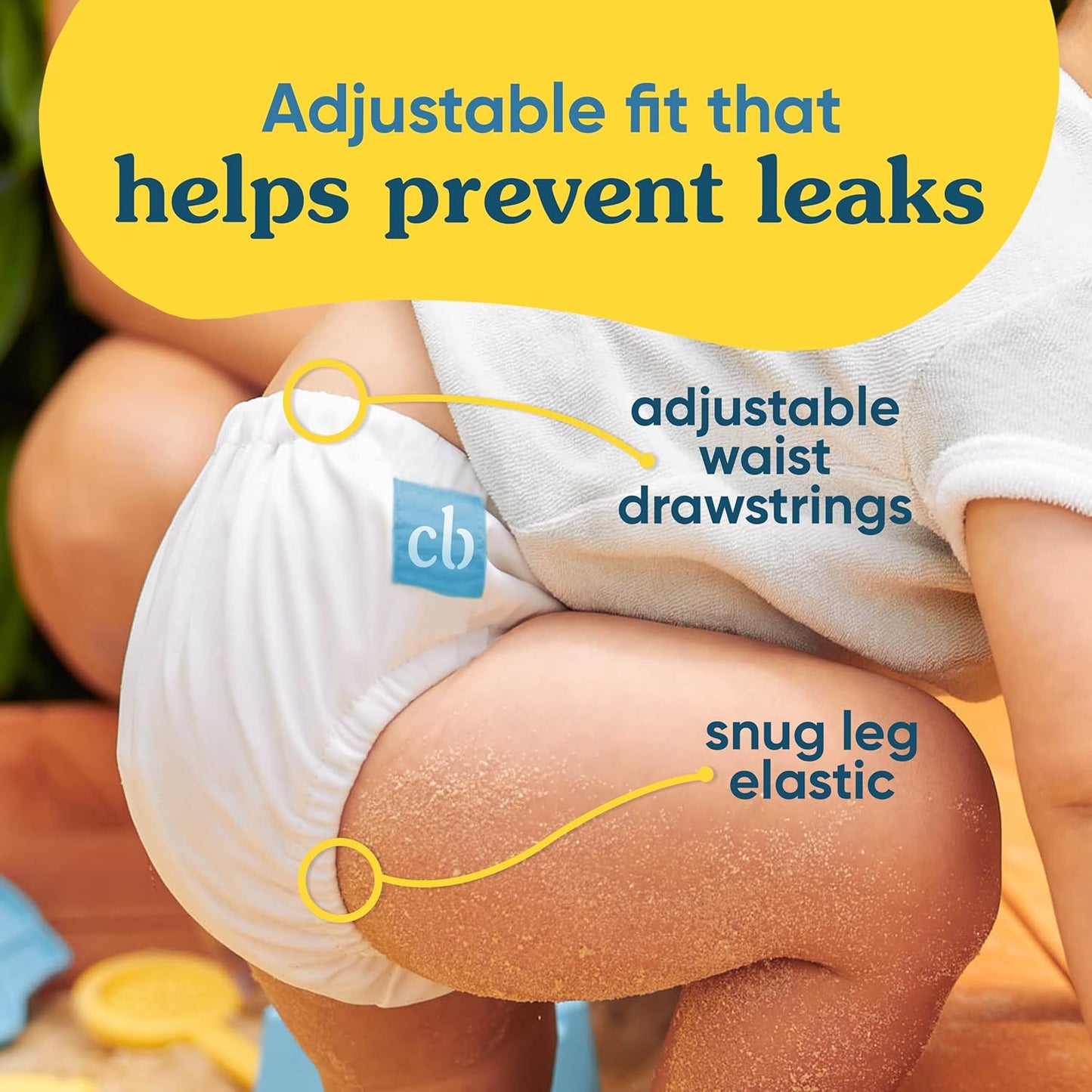 Reusable Swim Diaper, Washable, Adjustable Drawstring for Baby Girls Boys, Soft and Snug Waterproof Fit to Prevent Leaks - White, Size M (16-28 Lbs.)