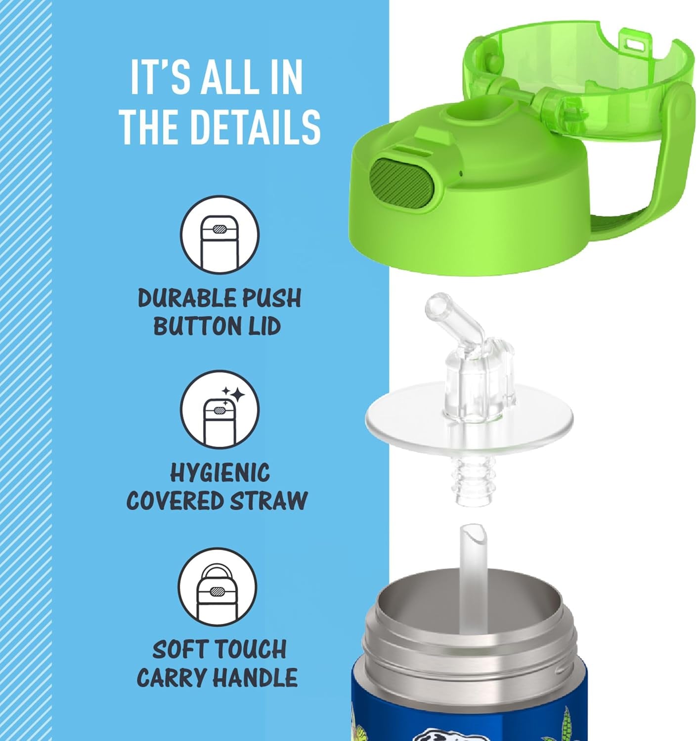 FUNTAINER 14 Ounce Stainless Steel Vacuum Insulated Bottle, Daring Dinos