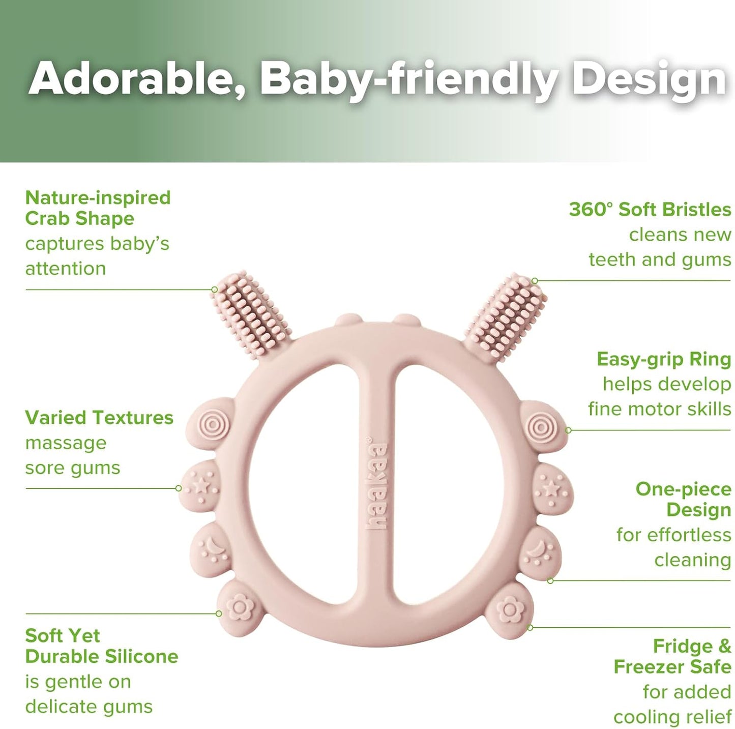Silicone Crab Baby Teether,Teething Toys,360ยฐBaby Toothbrush Head for Infant Self-Brushing Training,Food-Grade Silicone,Blush