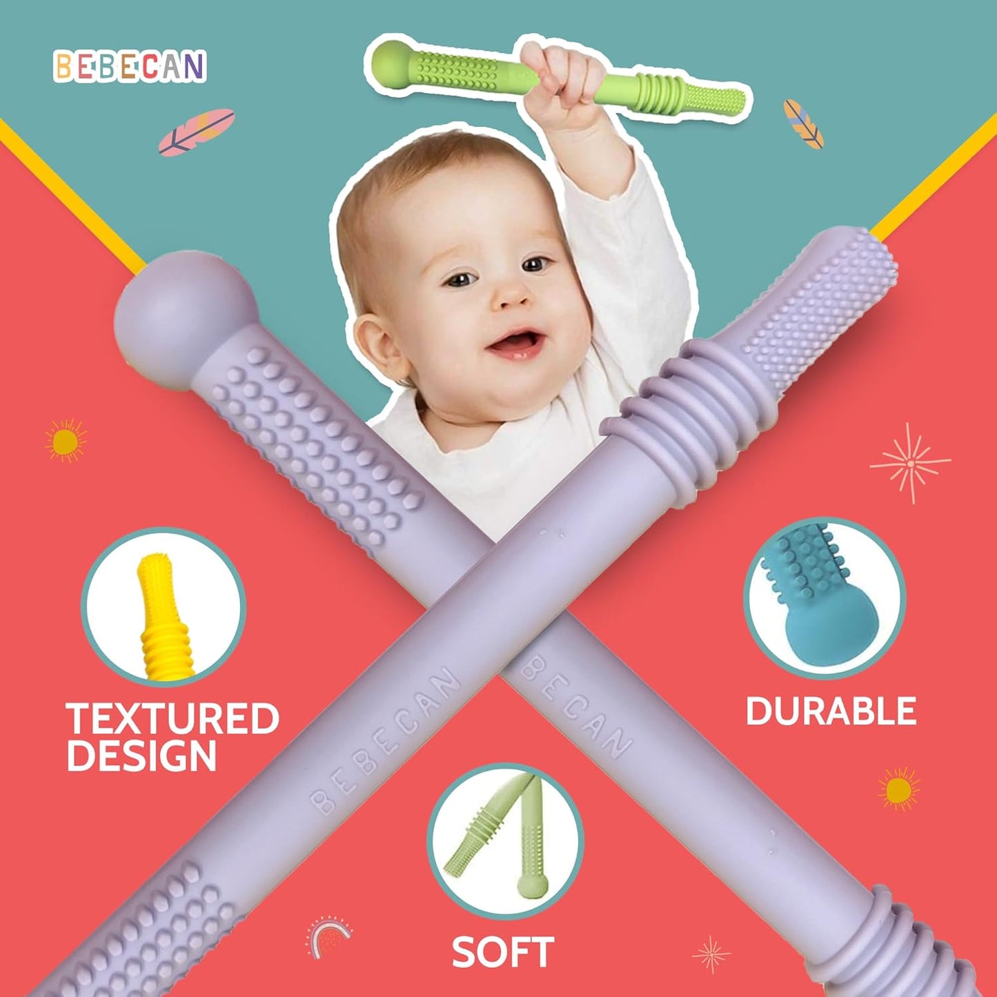Teething Toys for Babies, Baby Teething Relief, 6 Vibrant Colors, Super Soft Silicone Jouet Dentition Bebe, Perfect Baby Gifts Baby Boy Gifts