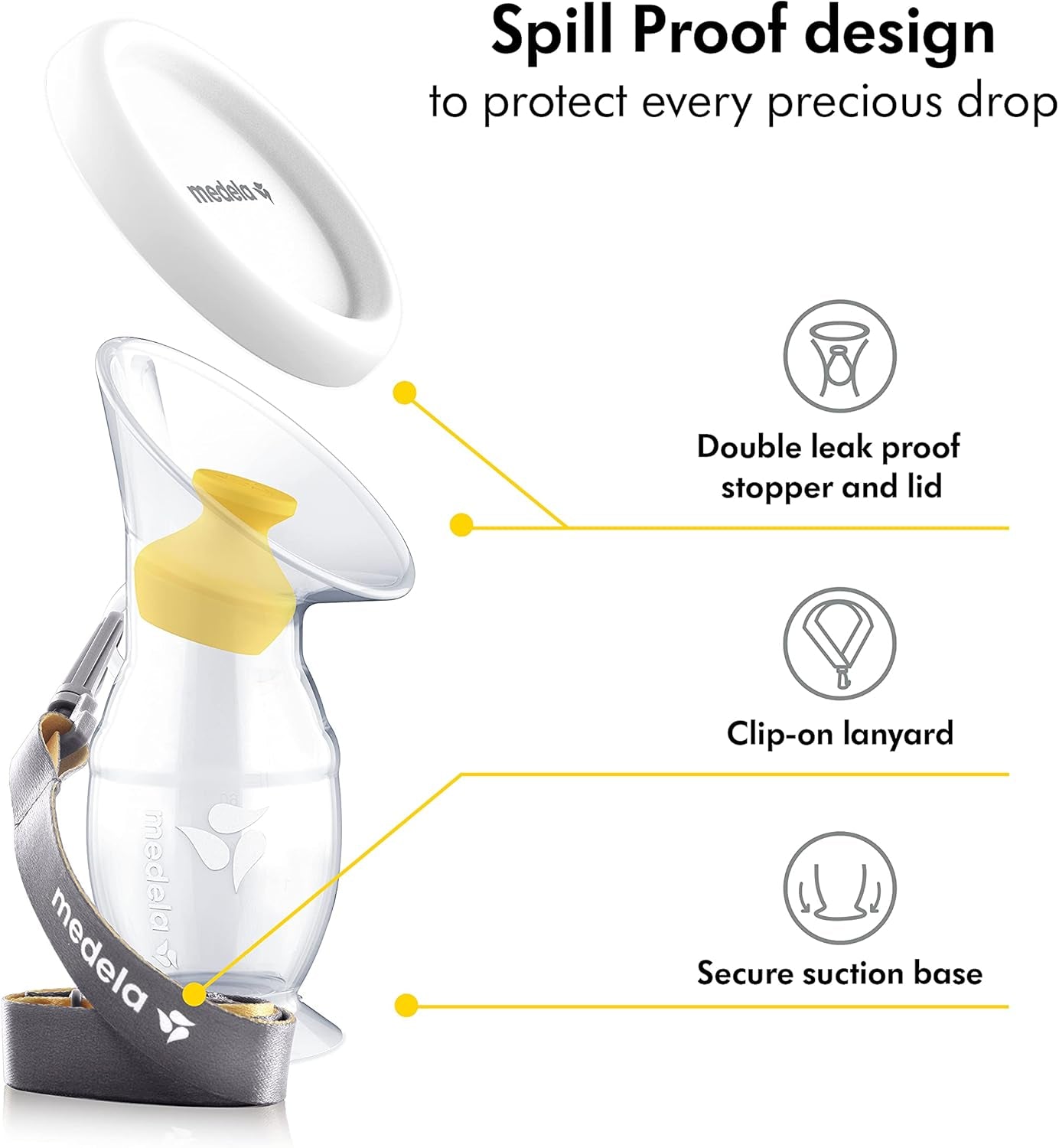 Silicone Breast Milk Collector, Milk Saver with Spill-Resistant Stopper, Suction Base and Lanyard, 3.4 Oz/100 Ml