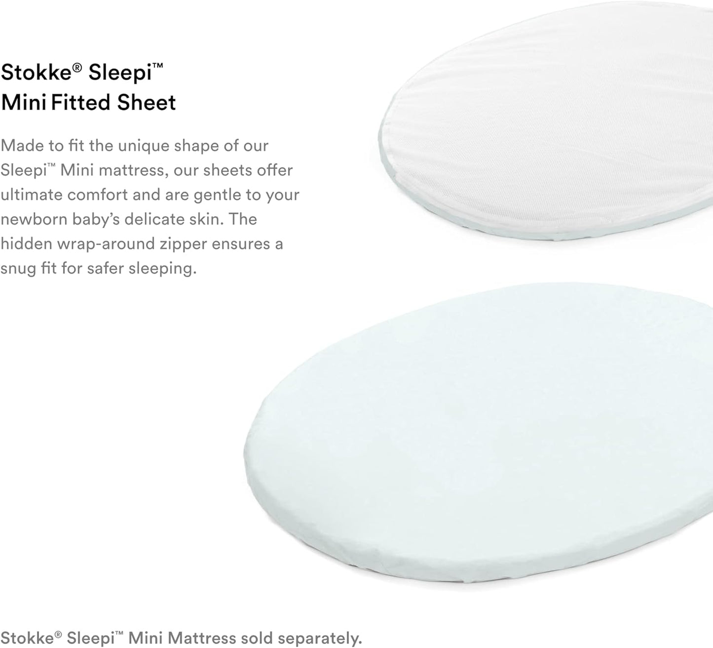 Sleepi Mini Fitted Sheet, Powder Blue - Soft Sheets for Sweet Dreams - Made for the Oval Sleepi Mini Mattress - Safe, Stylish & Washable - 100% Fine Cotton Percale