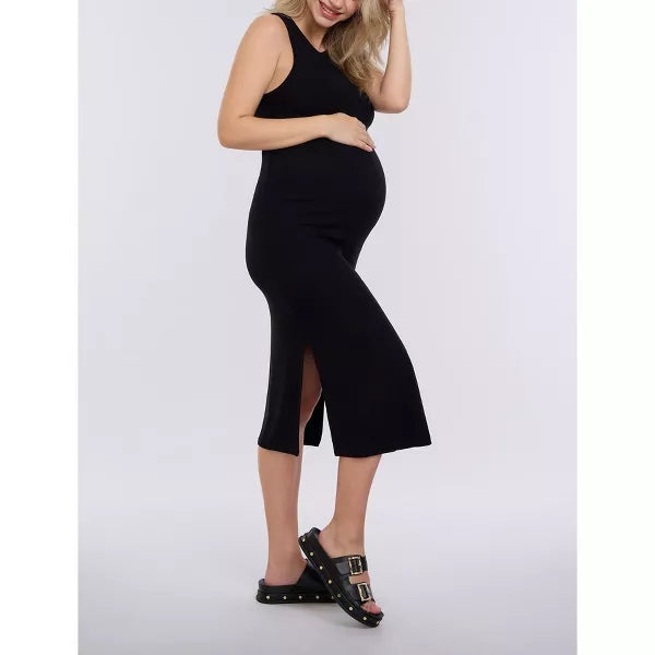 Women's Crew Neck Sleeveless Racerback Maternity Midi Dress | Motherhood Maternity