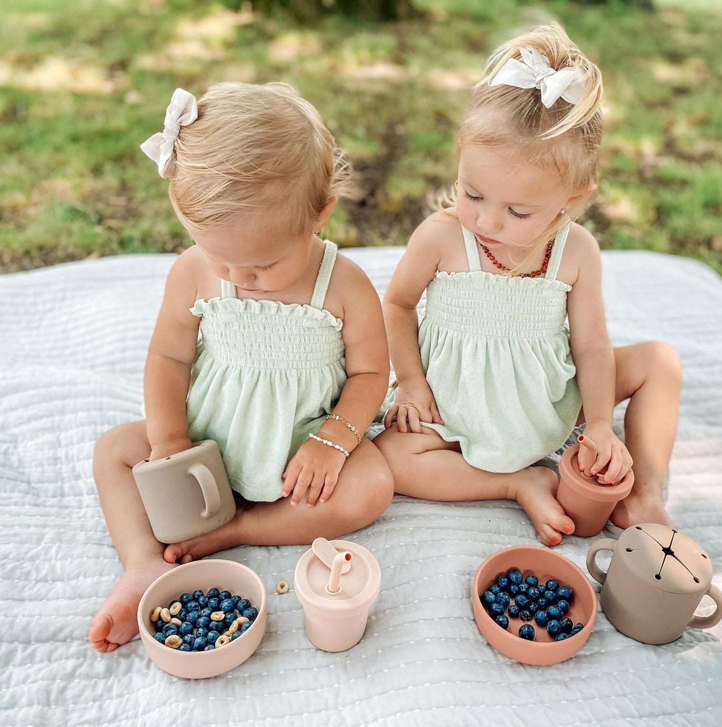 Nouka Snack Cup | 100% Food-Grade Silicone | Soft & Perfect for Snacking | Easy Grip Double Handles | Dishwasher Friendly | Fern | Size 12 Oz