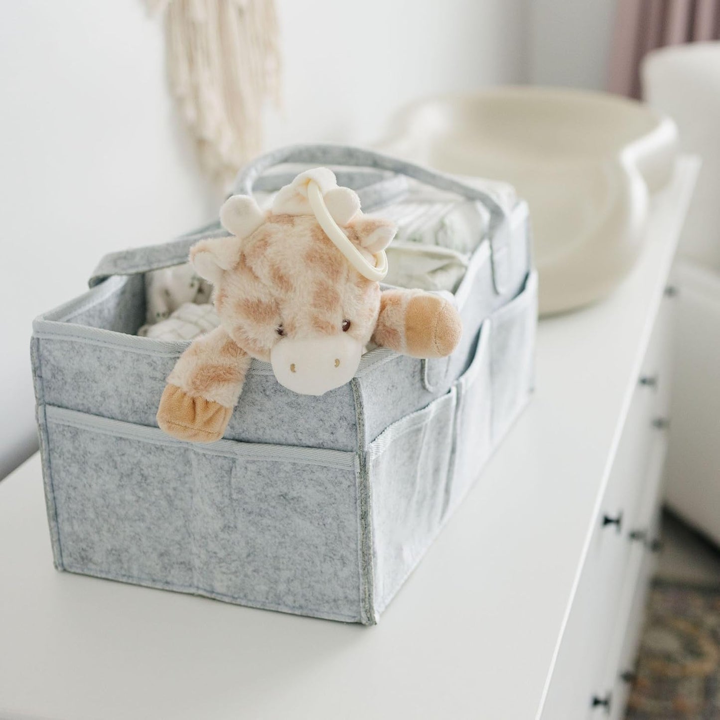 Nursery Storage Basket - Baby Diaper Caddy Organizer for Diaper Station, Newborn Essentials, Baby Shower Gifts and Registry Must-Haves for Boy or Girl
