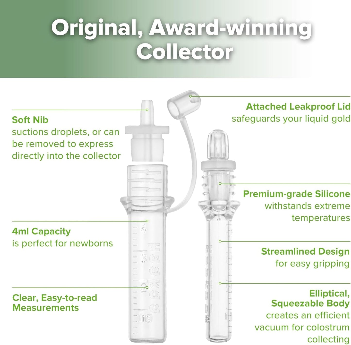 Colostrum Collector with Storage Case Set, Included 1 Pc Reusable Cotton Wipe and Storage Box (0.1Oz/4Ml, 6 Pcs)