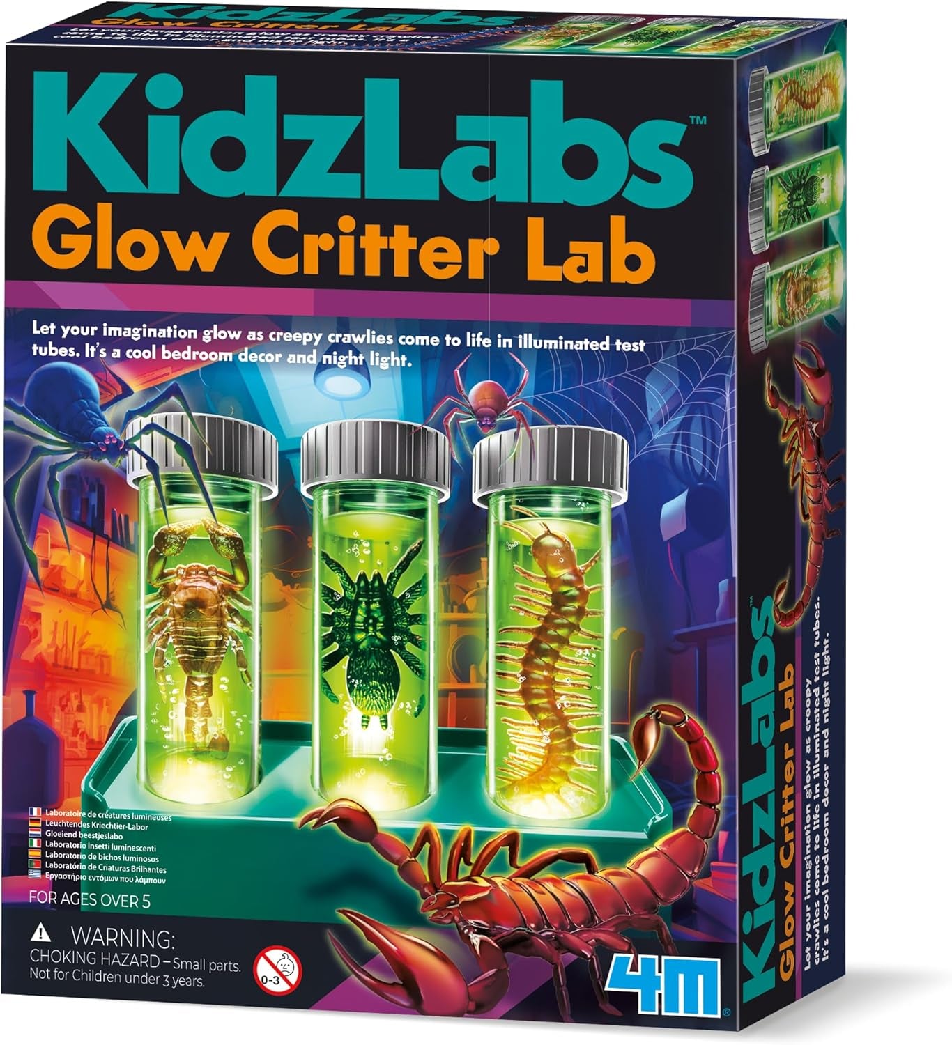 Kidzlabs Glow Critter Lab, Creepy Crawlies Come to Life, Illuminated Test Tubes, Science Project and Night Light for Ages 5+