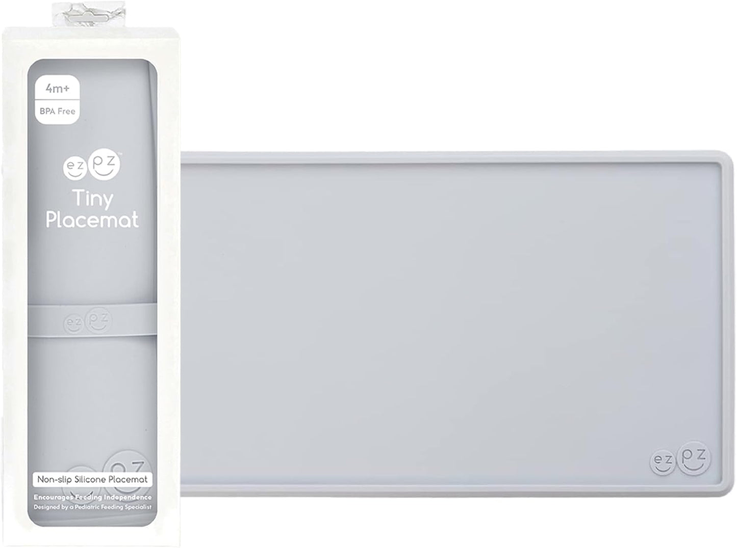 Tiny Placemat - Non-Slip, 100% Silicone Placemat That Fits on Most Highchair - Rolls-Up - Dishwasher Safe - 4 Months+ (Pewter)