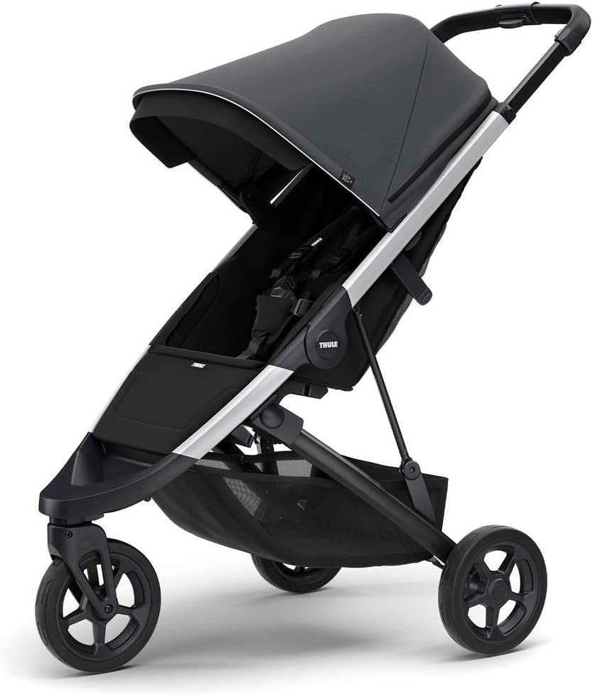 Spring Stroller - Compact Baby Stroller Perfect for Everyday Use - Features 5-Point Harness, Lightweight and Compact Design, Vented Canopy with See-Through Mesh, Padded Reclining Seat Shadow Grey