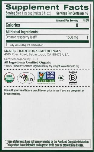 Organic Raspberry Leaf Herbal Tea - 16 Tea Bags