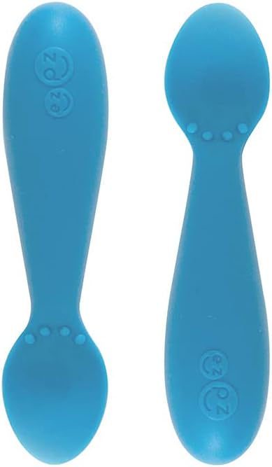 Tiny Spoon (2 Pack in Blue) - 100% Silicone Spoons for Baby Led Weaning + Purees - Designed by a Pediatric Feeding Specialist - 4 Months+