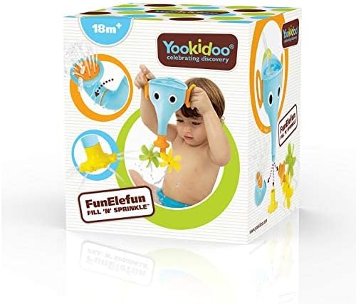 Funelefun Fill ‘N’ Sprinkle Bath Toy. an Elephant Trunk Funnel Toddlers Play with 3 Interchangeable Trunk Accessories That Spins, Twist and Sprinkle, Promotes Kids Stem-Based Learning. (Blue)
