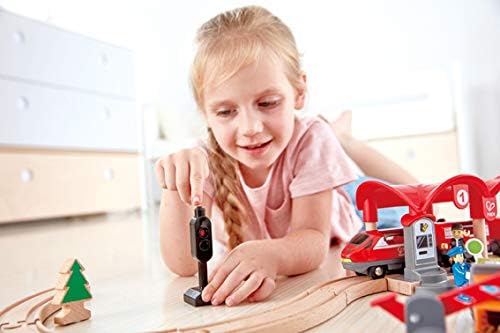 Busy City Train Rail Set | Complete City Themed Wooden Rail Toy Set for Toddlers with Passenger Train, Freight Train, Station, Play Figurines, and More, Multicolor, Model:E3730