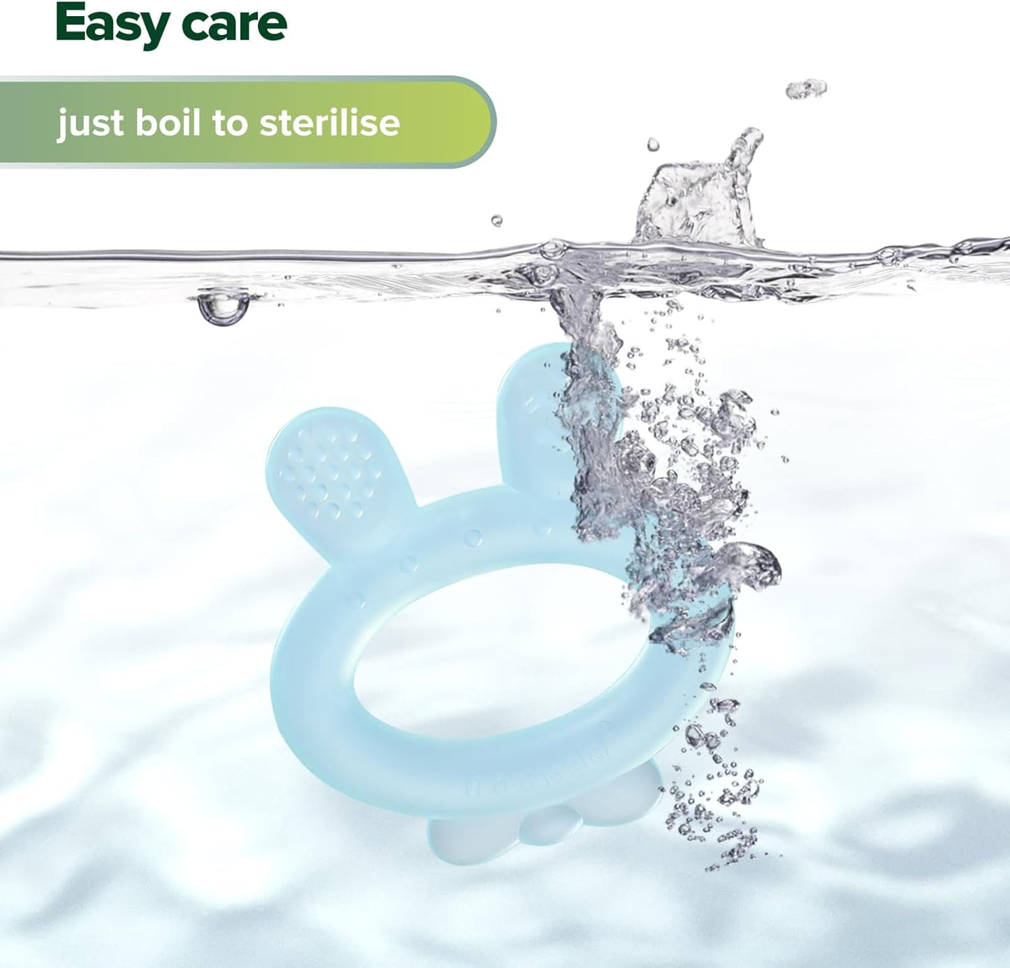 Silicone Baby Teether - Rabbit Ear Frozen Teething Toy for Babies 3-6 Months- Cold Teething Relief - BPA Free Silicone -Blue