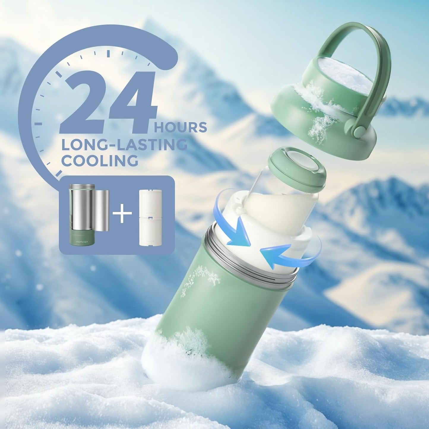 22Oz Portable Breast Milk Cooler for Outdoor, 360°Total Cooling for 24Hours, Larger Capacity Travel Breastmilk Chiller with 2Pcs Baby Bottles for Breastmilk Storage, Breastfeeding Essentials