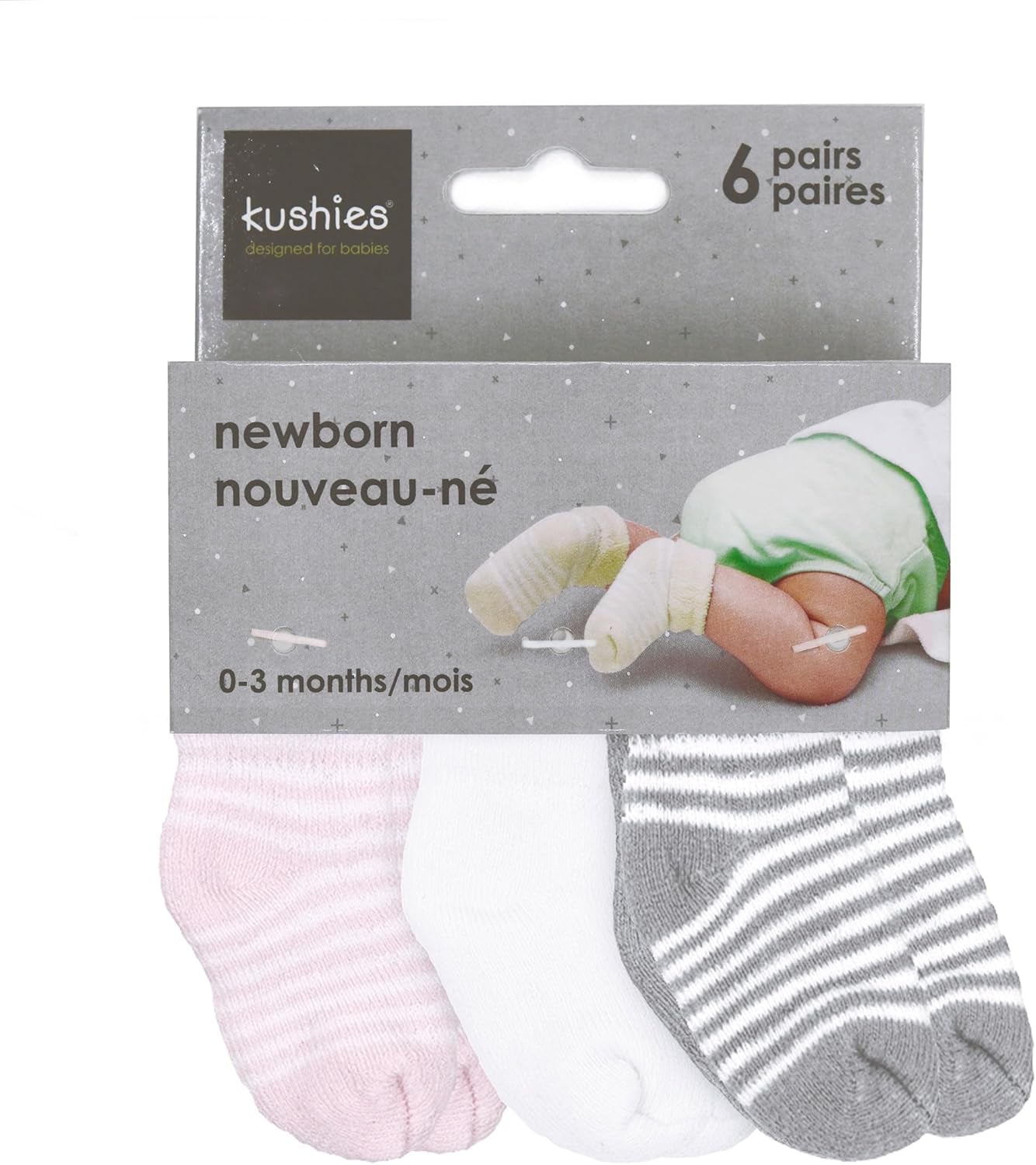 6-Pack Terry Newborn Socks - Pink/Grey
