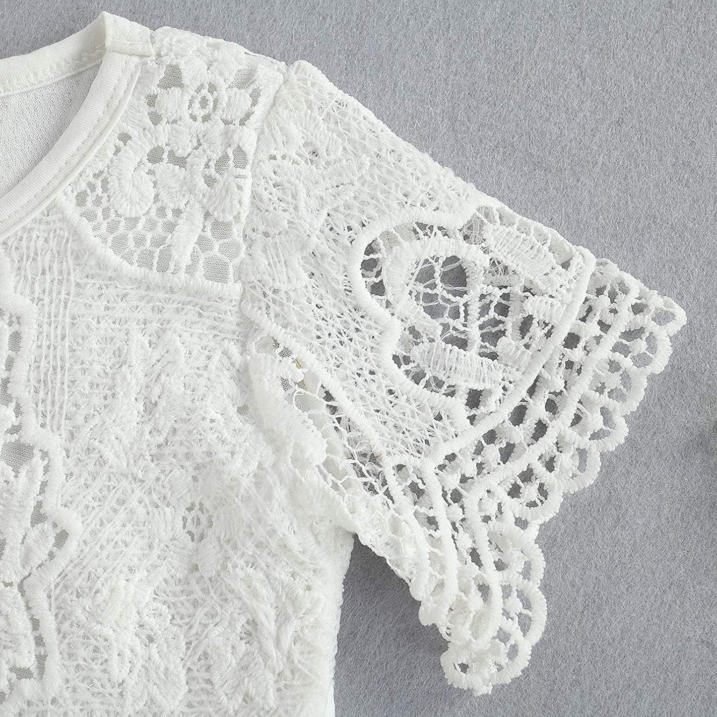 Toddler Infant Baby Girl Clothes Embroidered Lace Romper Ripped Jeans Denim Pants Outfit Set