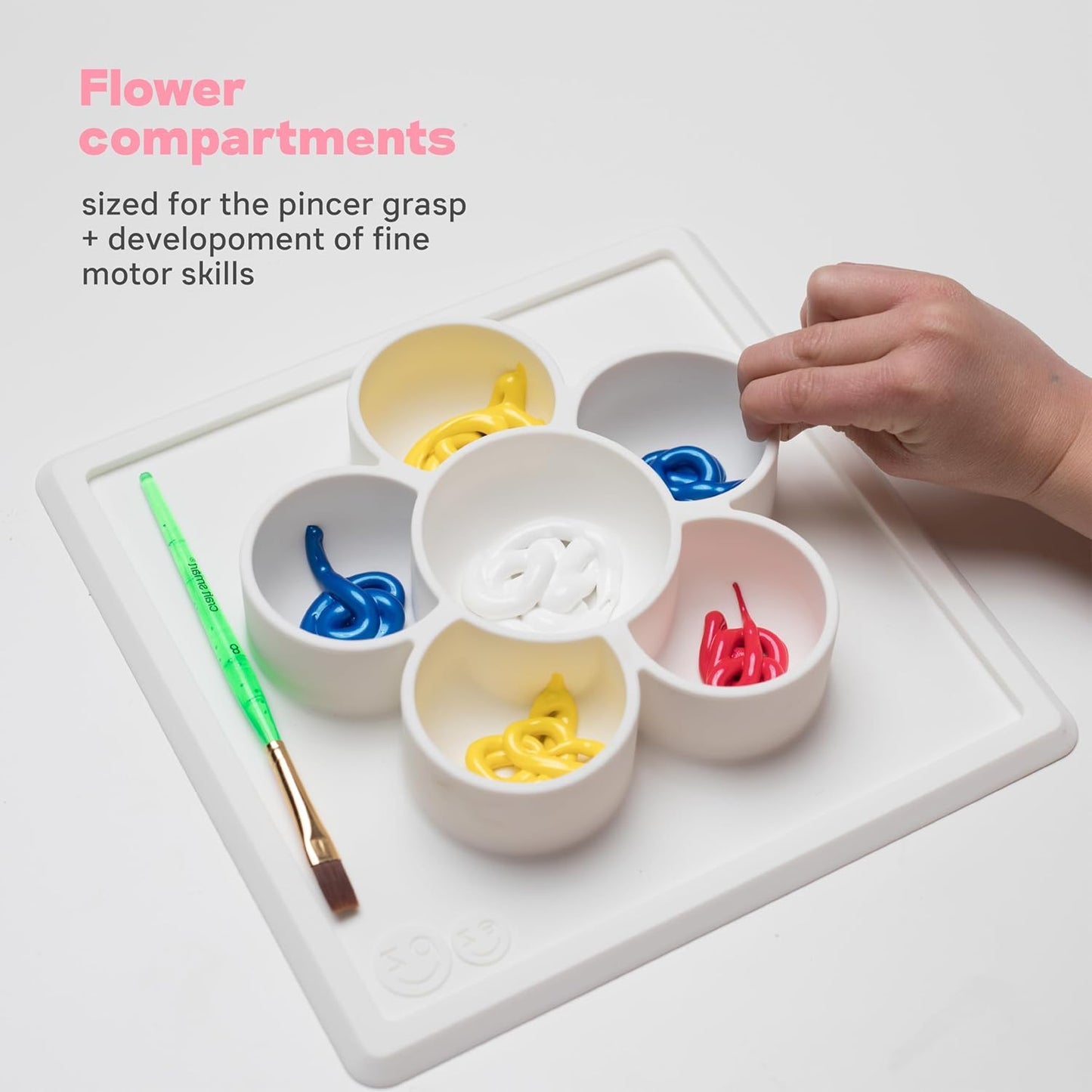Mini Play Mat (Cream) - 100% Silicone Suction Flower Plate with Built-In Placemat for Infants + Toddlers - Crafting + Snacks - Divided Plate - Dishwasher Safe