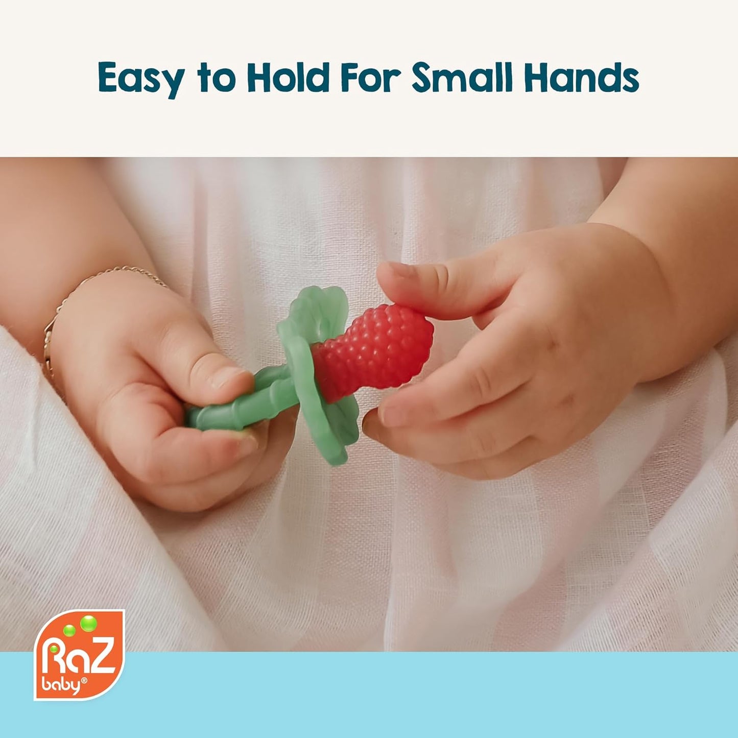 Razberry Silicone Baby Teether Toy - Berrybumps Soothe Babies Sore Gums - Infant Teething Toy - Hands Free Design - BPA Free - Easy-To-Hold Design - Teething Relief Pacifier - Fruit Shape (2-Pack, Red/Red)