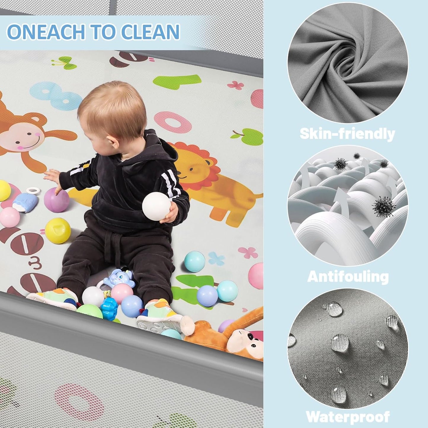 Baby Playpen, 71"X59" Extra Large Playard for Babies and Toddlers, Baby Activity Center with 8 Suction Cup Bases, Infants Play Pen with 2 Gates and Soft Breathable Mesh, without Mat