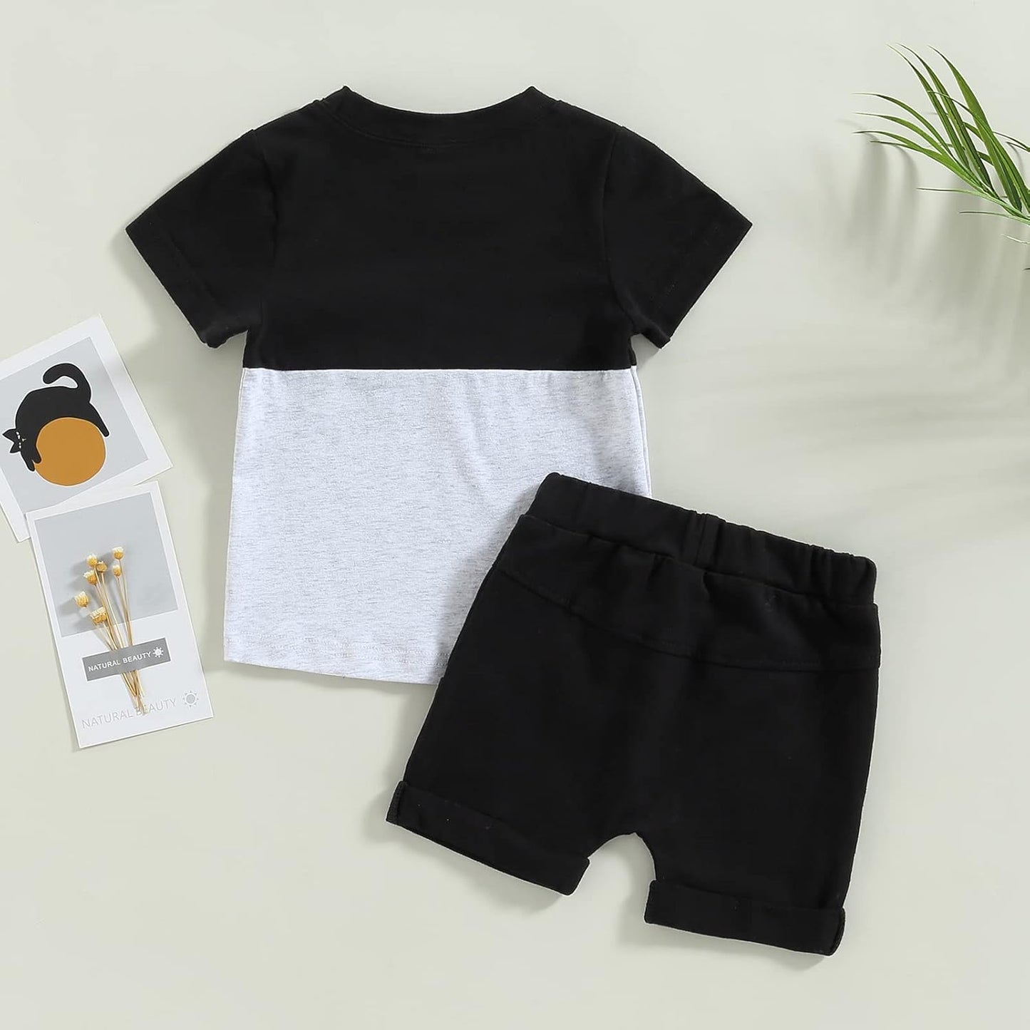 Toddler Baby Boy Summer 2Pc Clothes Short Sleeve Contrast Color T-Shirt+ Drawstring Shorts Pants Set Outfits