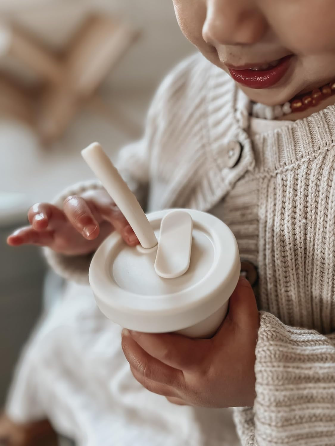 Nouka Straw Cup | 100% Food-Grade Silicone | Spill-Proof | Non-Slip & Soft | Dishwasher Friendly | Fern | Size 8 Oz