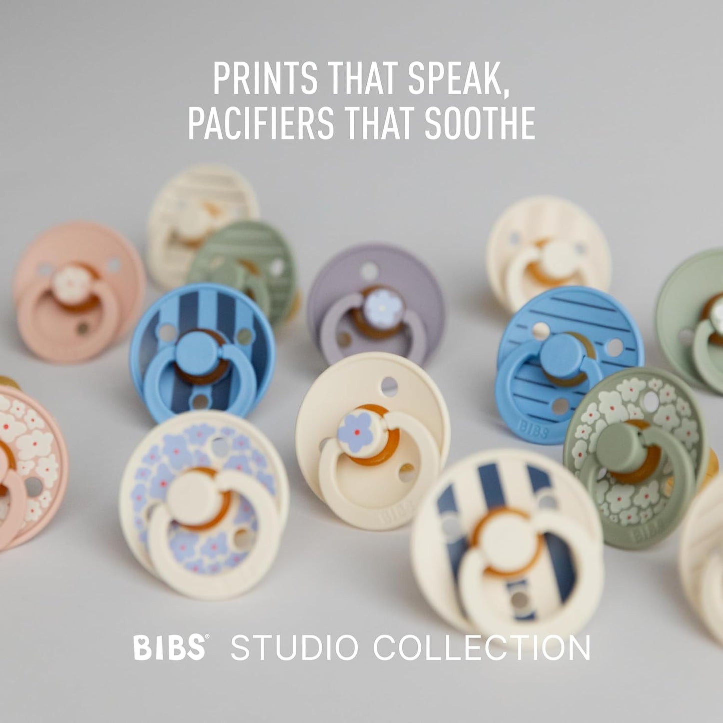 Pacifiers - Studio Collection | Natural Rubber Baby Pacifier | Set of 2 Bpa-Free Soothers | Made in Denmark | Morning Bloom Latex - Ivory Mix | Size 6 to 18 Months