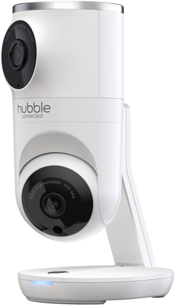 Nursery Pal Dual Vision Smart Camera Wi-Fi Enabled Baby Monitor with AI Motion Tracking, plus Preloaded Soothing Sounds, Lullabies, and Stories, White