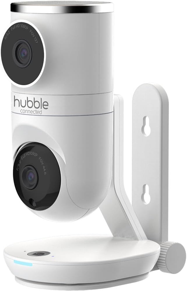 Nursery Pal Dual Vision Smart Camera Wi-Fi Enabled Baby Monitor with AI Motion Tracking, plus Preloaded Soothing Sounds, Lullabies, and Stories, White