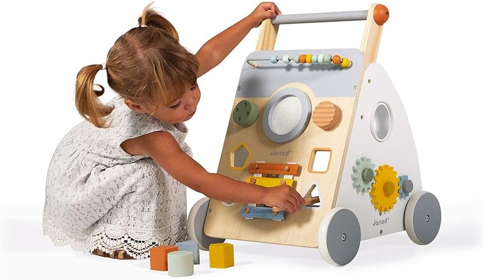 - Sweet Cocoon Multi-Activity Baby Walker - Wooden Trolley - Multiple Sorting Shapes - for Babies and Toddlers - from 12 Months - Multilingual - J04410.