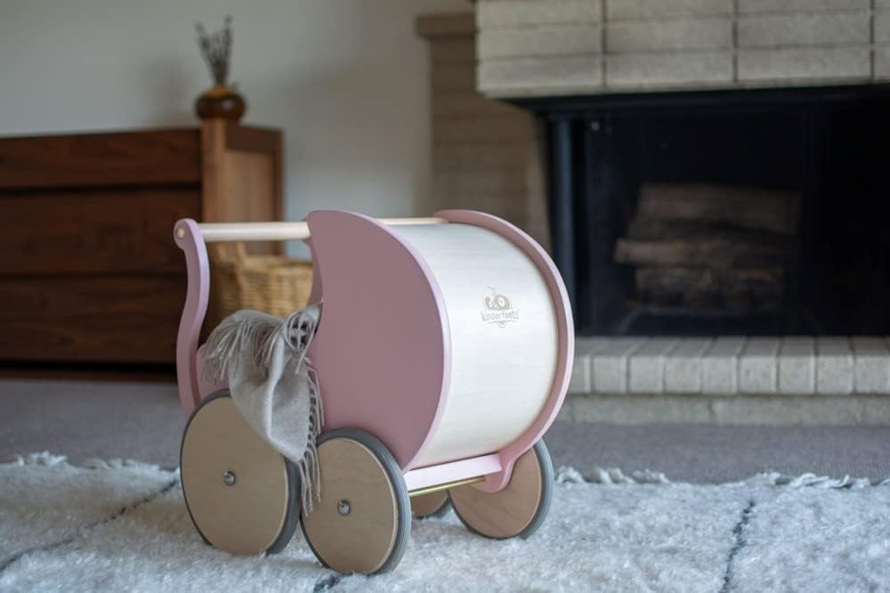 Pram Walker - Toy Stroller for Babies, Kids, and Toddlers | Sustainable and Eco-Friendly | 2-In-1 Walker and Stroller Design | Storage Space for Stuffed Animals | 12 Months up (Rose)